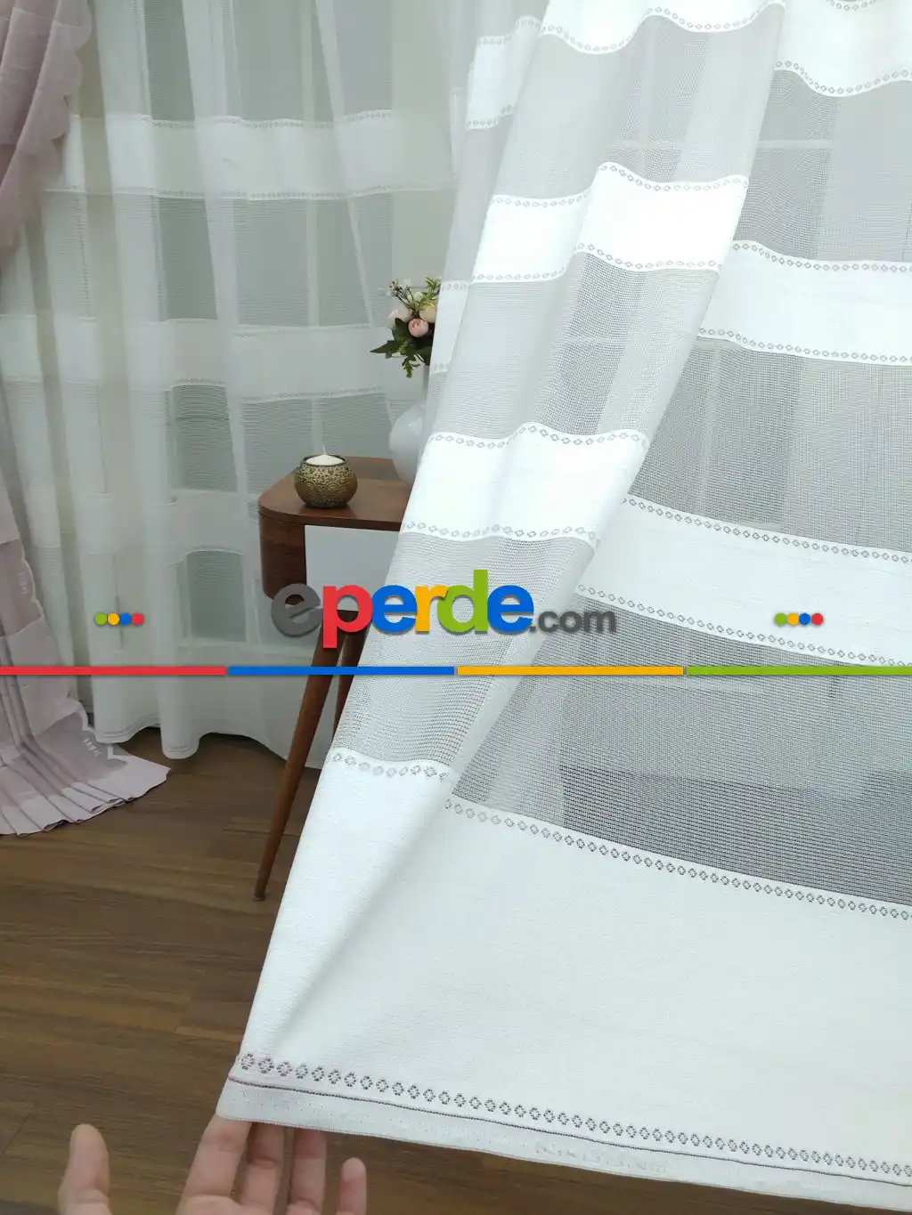 Brilliant Tül Perde Enine Çizgili Tül Perde ( Hazır Ölçü 1/2.5 Normal Pile )- Ekru 240cm X 195cm 