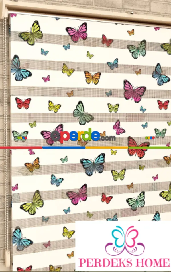 Çocuk Odası - Kelebekli Zebra Perde-  Çok Renkli 3