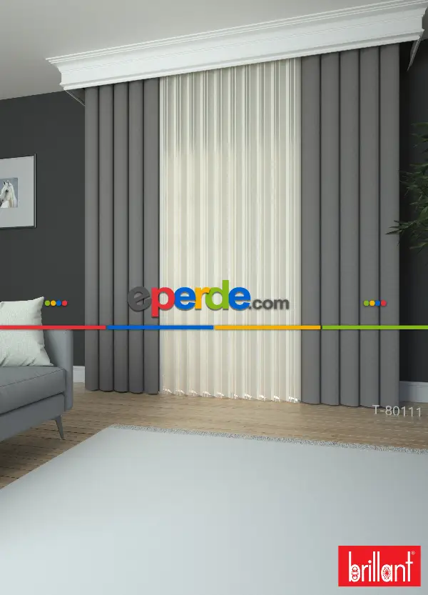 Yatak Odası - Brillant Akıllı Tül Perde Bronz Gri Renkli Tül Dikey Zebra Perde Düz 1. Kalite