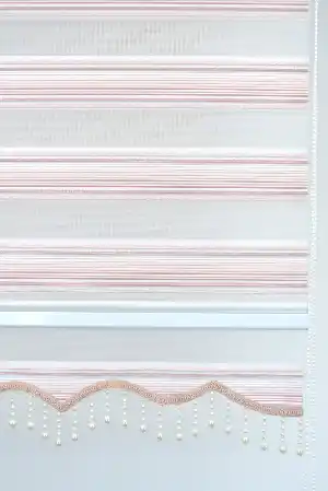 Pudra Pembe Plise Zebra Zebra Perde- Pembe Pudra Pembe
