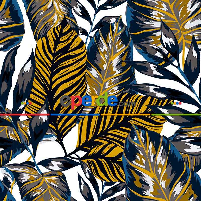 Mutfak Perdesi Kanat Fon Perde Yaprak Desenli- Siyah