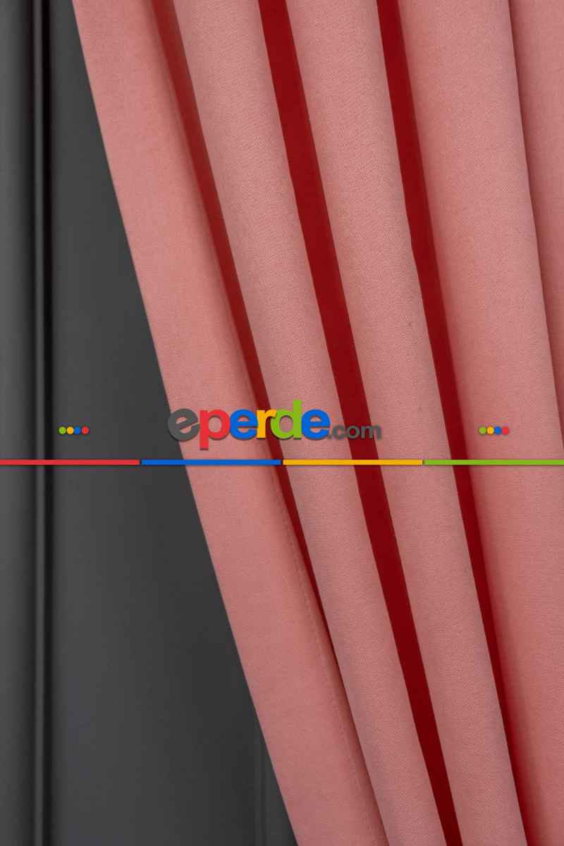 Salon - Pembe Düz Fon Perde Dökümlü En 