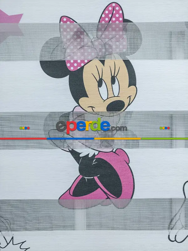 Çocuk Odası - Minnie Mouse Ve Mikie Mouse Zebra Perde- Mavi