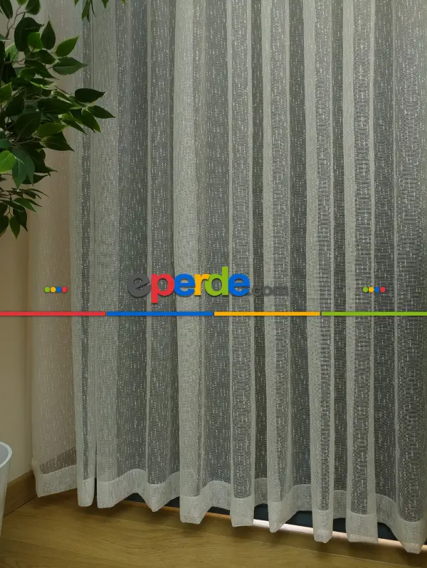 Ekru Renk Şantuk Keten Örme Tül Perde ( Etek Katlamalı )- Ekru