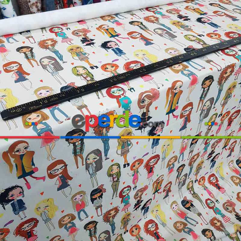 Popart Kız Desenli Fon Perde Evm1061 Kumaşı Kalındır Duck Bezi Değildir- Siyah-Beyaz-Pembe