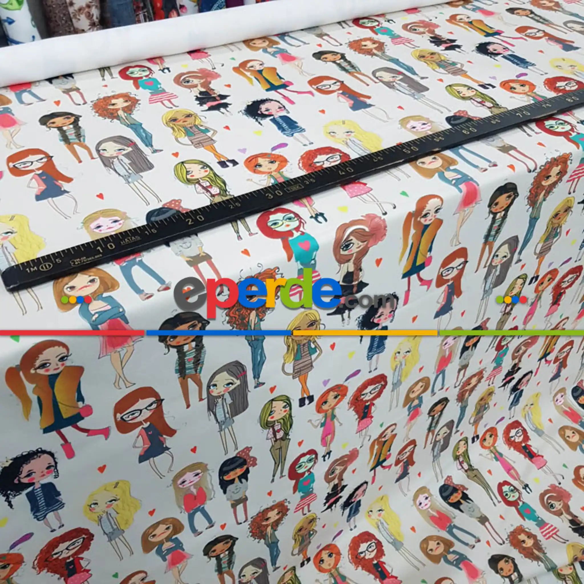 Popart Kız Desenli Fon Perde Evm1061 Kumaşı Kalındır Duck Bezi Değildir- Siyah-Beyaz-Pembe