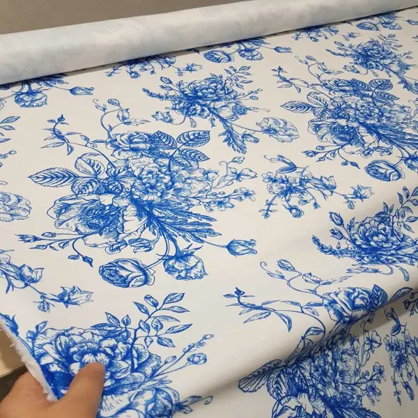 Mavi Mutfak Perdesi Kanat Fon Perde Çiçek Desenli- Lacivert