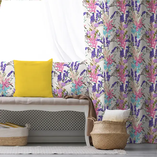 Pembe-mor Çiçek Desenli Fon Perde Evim548 Kumaşı Kalındır Duck Bezi Değildir- Mavi-beyaz