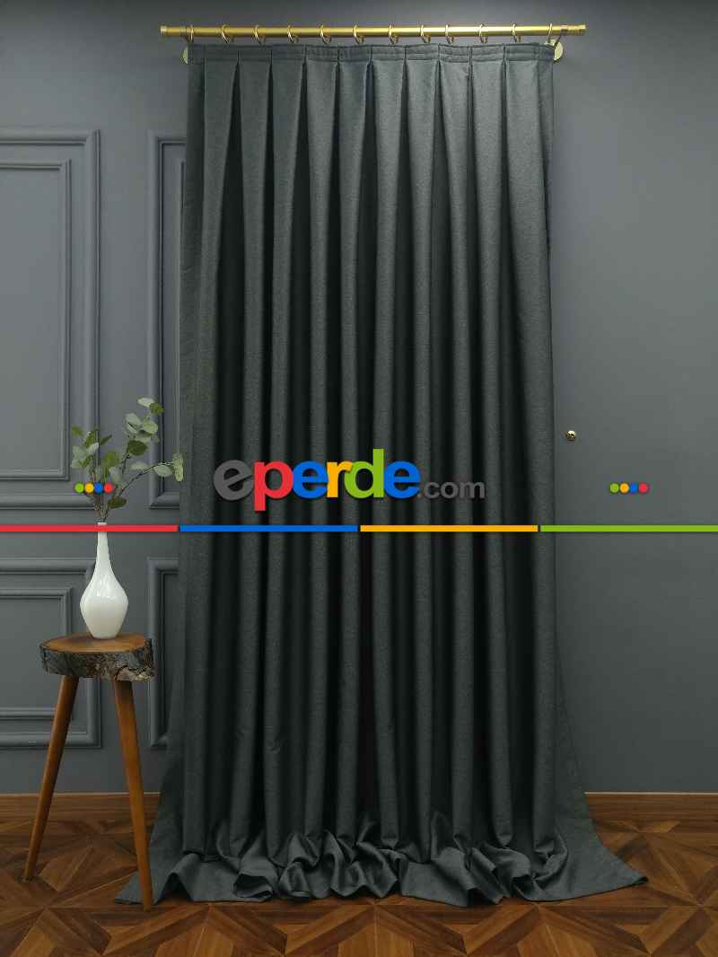 Yatak Odası - Salon Fon Perde - Modern Keten Görünümlü Işık Geçirmez Karatma Fon Perde 2021 Ikon- Füme