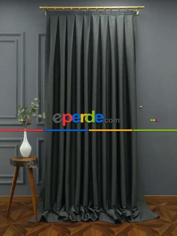 Yatak Odası - Salon Fon Perde - Modern Keten Görünümlü Işık Geçirmez Karatma Fon Perde 2021 Ikon- Füme