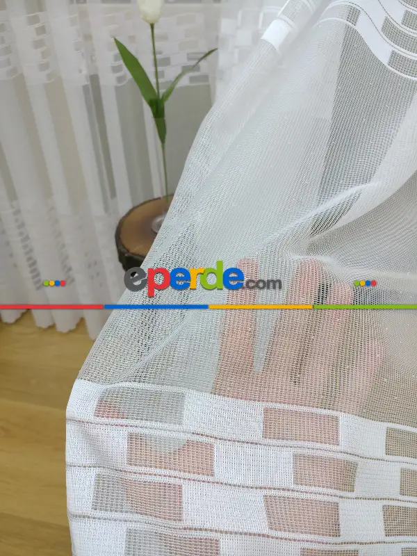 Desenli Tül Perde- Tuğla Desen- Örme (2022)- Ekru