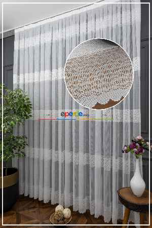 Süper Fiyat!! Hazır Ölçülü Yüksek Kalite Bantlı Desen Örme Tül Perde