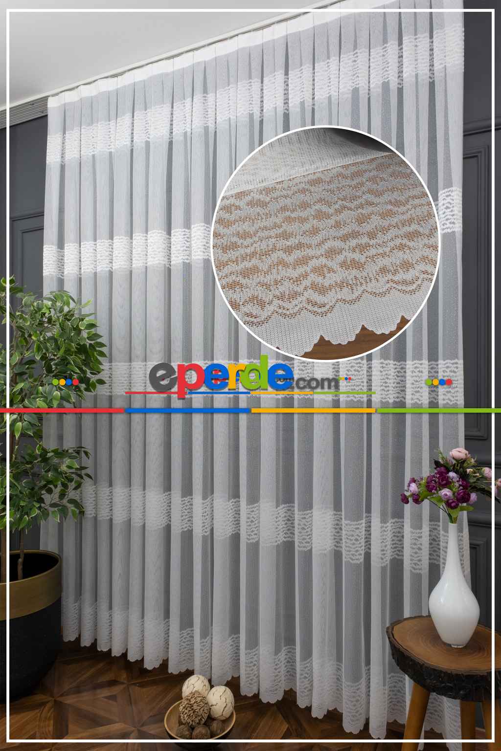 Süper Fiyat!! Hazır Ölçülü Yüksek Kalite Bantlı Desen Örme Tül Perde