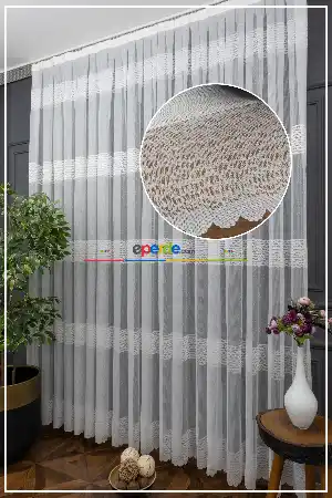 Süper Fiyat!! Hazır Ölçülü Yüksek Kalite Bantlı Desen Örme Tül Perde