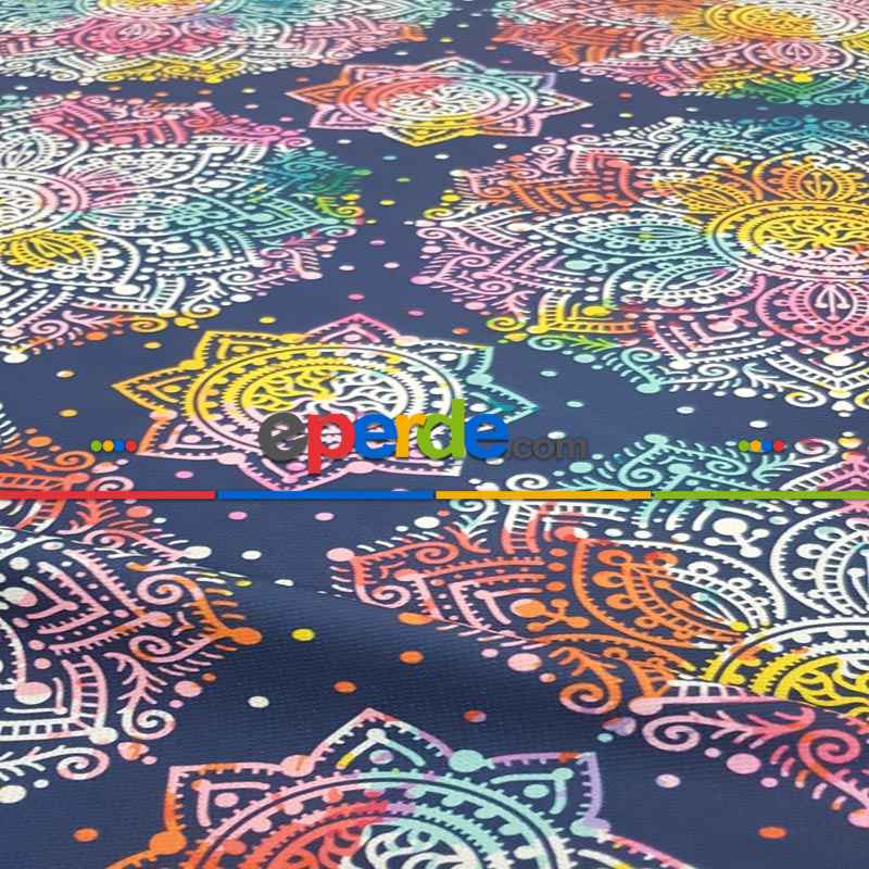 Damask Desenli Fon Perde Evm789 Kumaşı Kalındır Duck Bezi Değildir- Beyaz-Mavi Koyu