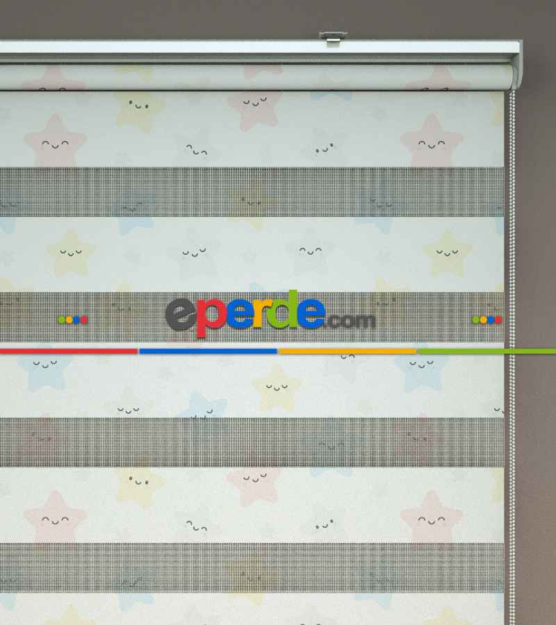 Yıldız Desenli Baskılı Zebra Perde- Çok Renkli