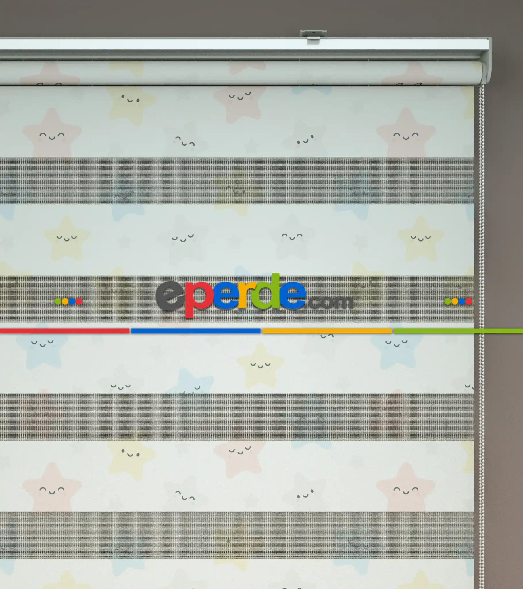 Yıldız Desenli Baskılı Zebra Perde- Çok Renkli