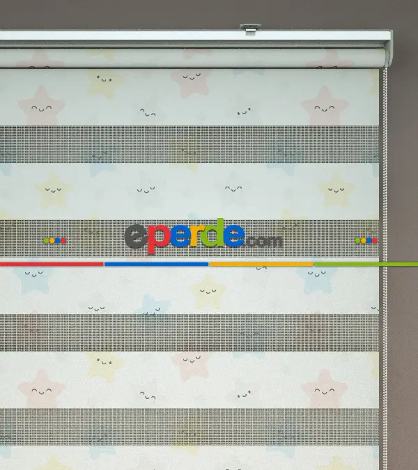 Yıldız Desenli Baskılı Zebra Perde- Çok Renkli