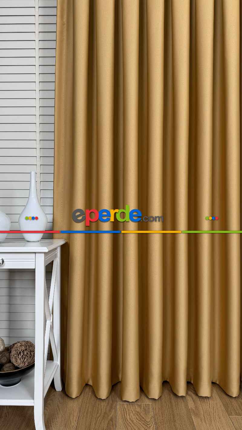 Hardal Sarı Blackout - Karartma Fon Perde, Premium Kalite Serisidir, %90 Oranında Işığı Keser