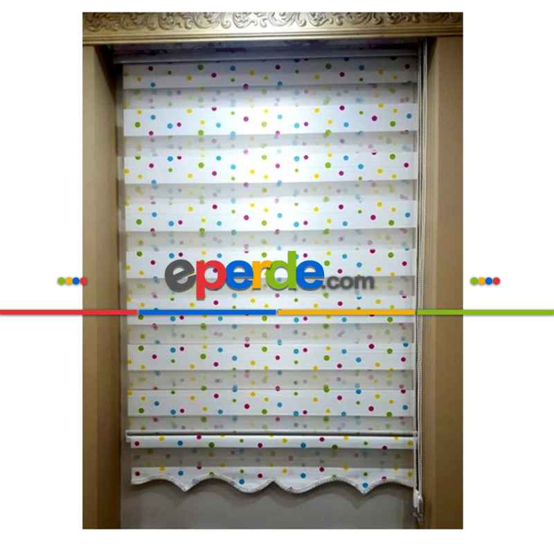 Renkli Puantiye Zebra Perde- Yeşil-mavi-sarı- Çok Renkli 3