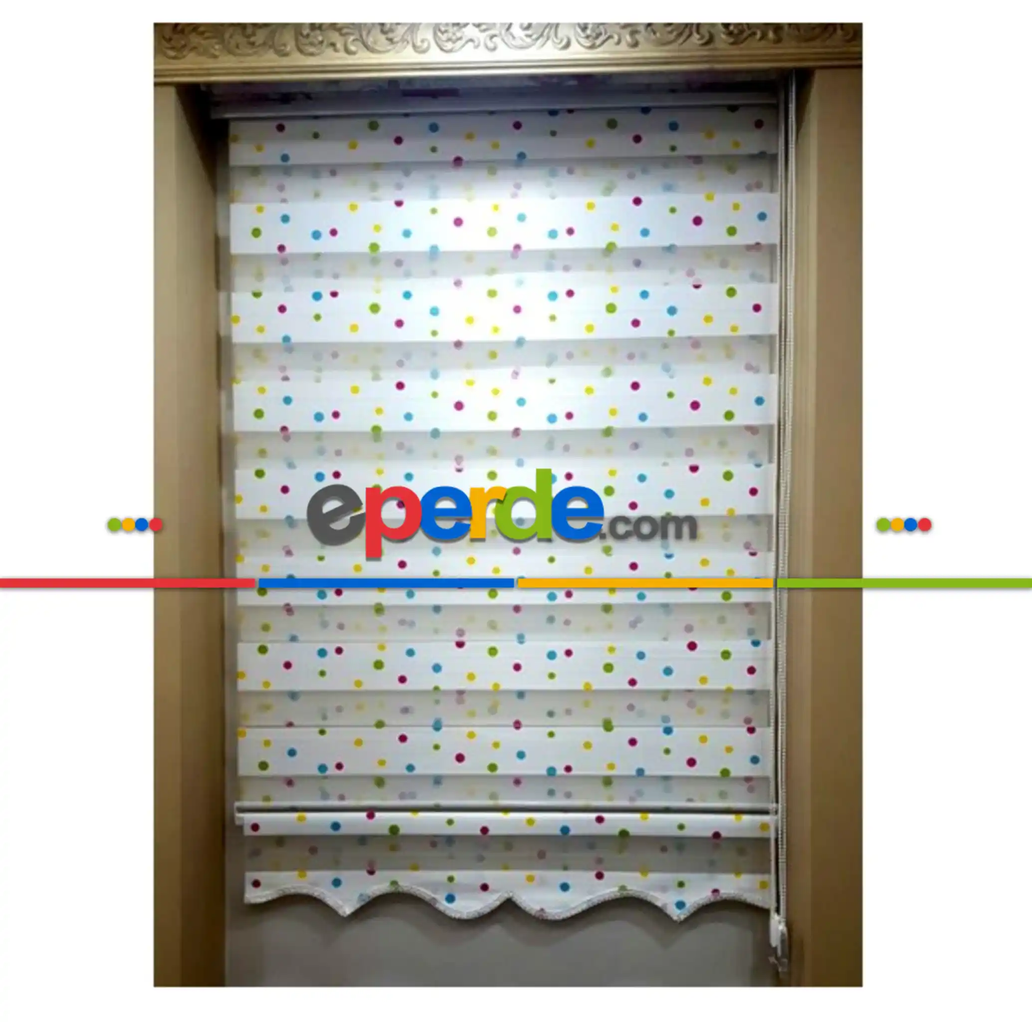 Renkli Puantiye Zebra Perde- Yeşil-mavi-sarı- Çok Renkli 3