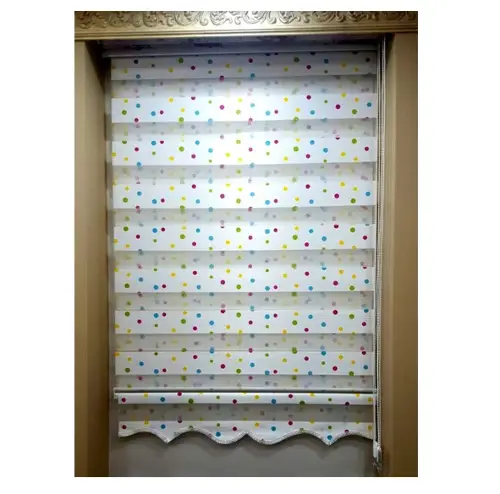 Renkli Puantiye Zebra Perde- Yeşil-mavi-sarı- Çok Renkli 3