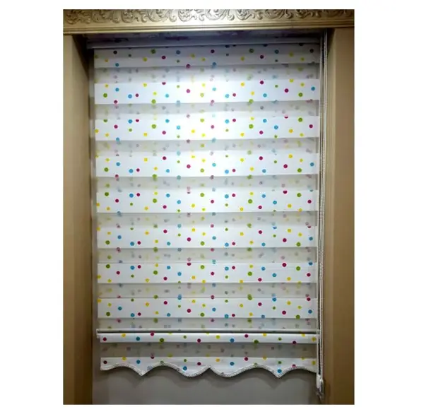 Çocuk Odası - Renkli Puantiye Zebra Perde- Yeşil