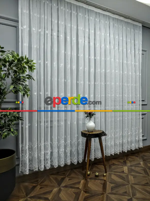 Salon Tül Perde - Grek Brode İşlemeli Yüksek Nakış Kaliteli Yeni Sezon Ürün- Ekru