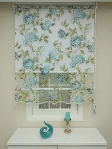 Tül Stor Çiftli Sistem Yakma Desen Mavi Gül- Mavi-yeşil Koyu Yeşil- Çok Renkli 2