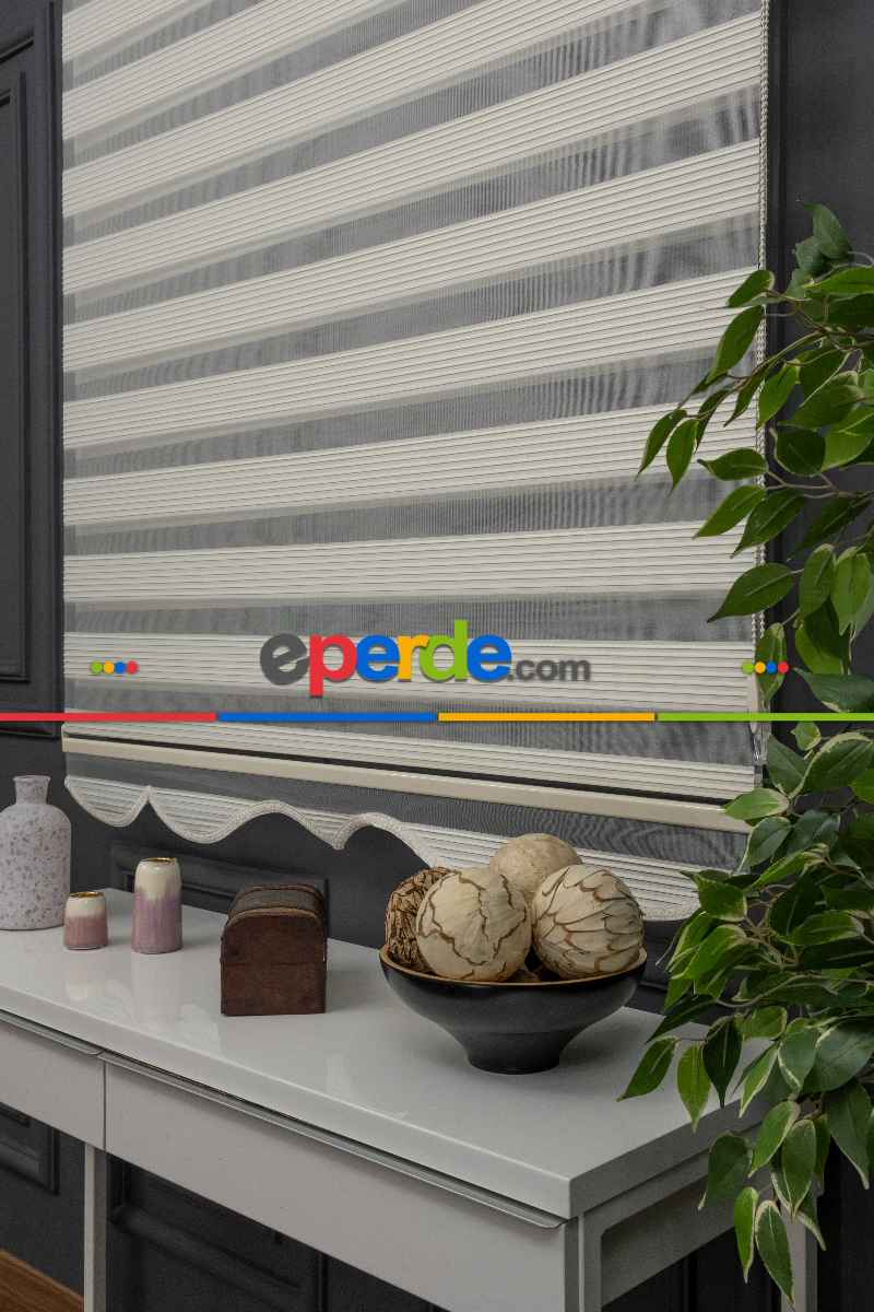 100x200 Hazır Krem Dar Plise Zebra Perde