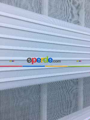 Mutfak - Beyaz Geniş Pliseli Zebra Perde- Beyaz