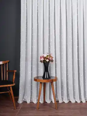 Ponpon Desenli Keten Düz Tül Perde Gramajlı