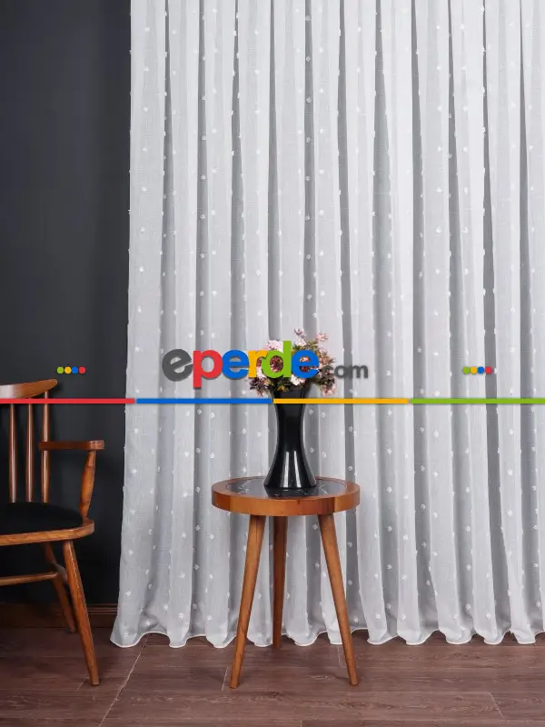 Ponpon Desenli Keten Düz Tül Perde Gramajlı