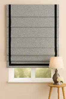 Katlamalı Perde Antrasit Fon Kumaş Üzerine Siyah Biyeli