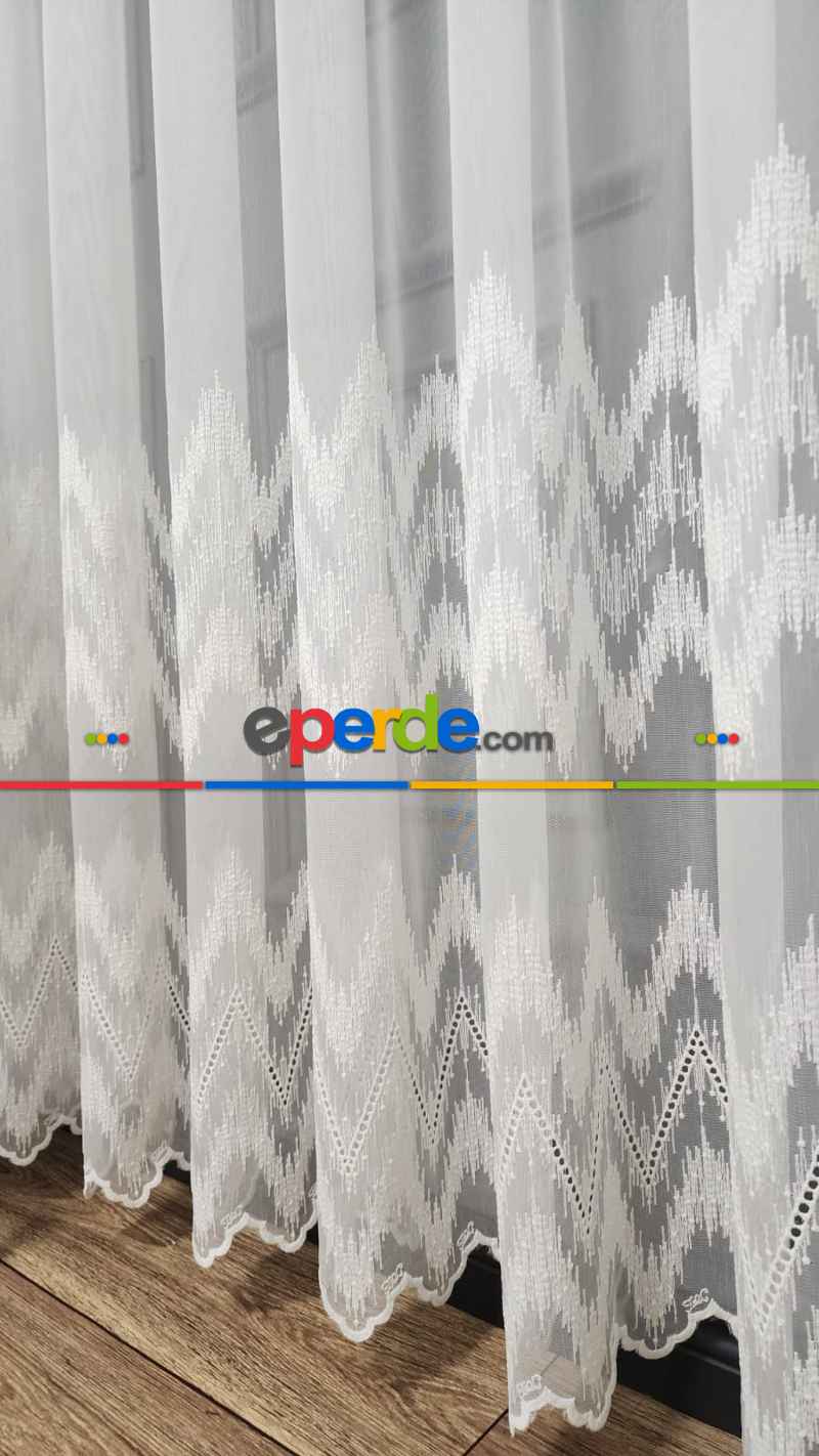 Salon - Taç Etek Geniş Ritim Model Desenli Kırışmaz Ütü İstemez Keten Tül Perde