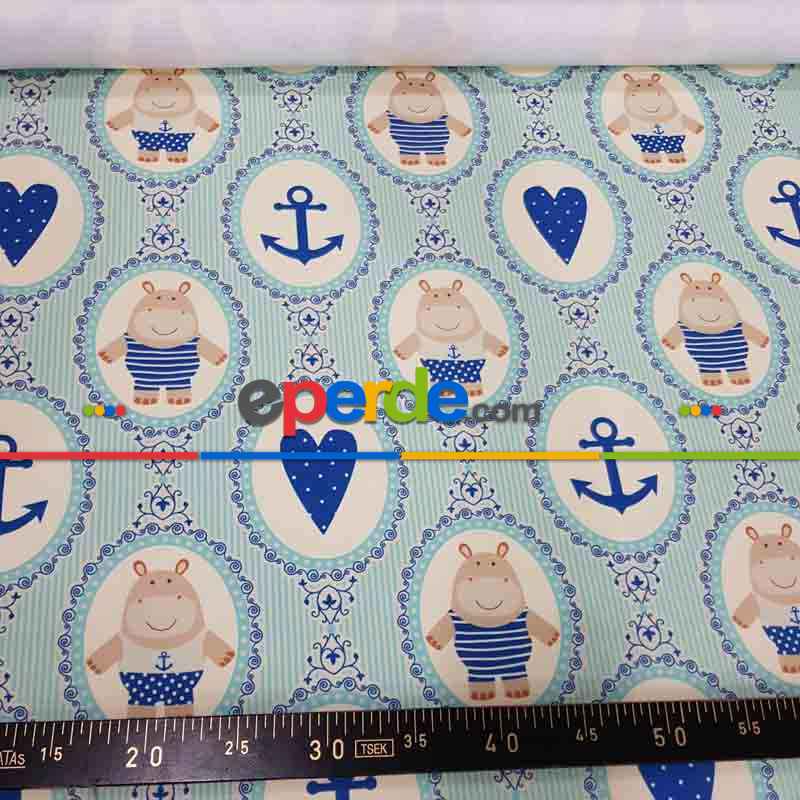 Ayıcık Ve Kalp Desenli Fon Perde Evm1098 Kumaşı Kalındır Duck Bezi Değildir- Beyaz