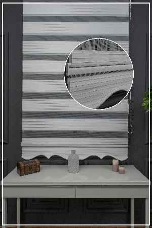 Zebra Perde - Beyaz Gümüş Simli Geniş Pileli Zebra Perde