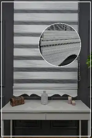 Zebra Perde - Beyaz Gümüş Simli Geniş Pileli Zebra Perde