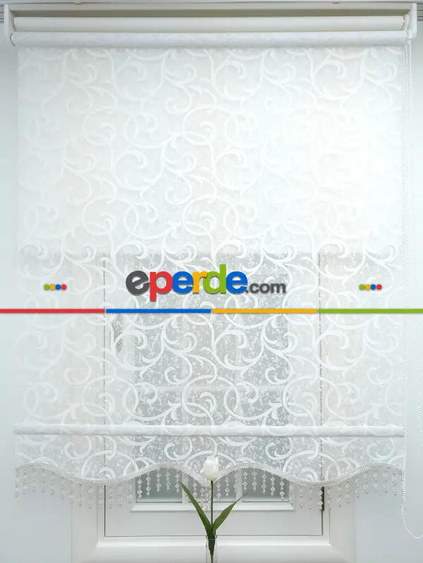 Jakar Örme Tül-dilay 801 Ekru Çiftli Sistem Dantel Desenli Perde- Ekru