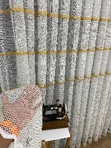 Altın Çizgili Tül Perde - Spor Desenli - Tül Perde - Örme Tül Perde - Ütü İstemeyen