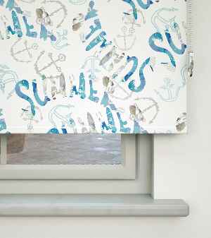 Summer Baskılı Stor Perde- Mavi-beyaz