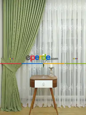 Su Yeşili - Düz Fon Perde ( Dökümlü Fon Perde)- Su Yeşili