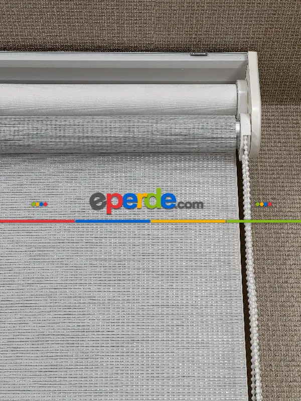 Ekru Gri Çiftli Sistem Tül Stor Perde, Standart Metal Kasalı Yüksek Kalite Kornişe Kolay Montaj Seçenekli