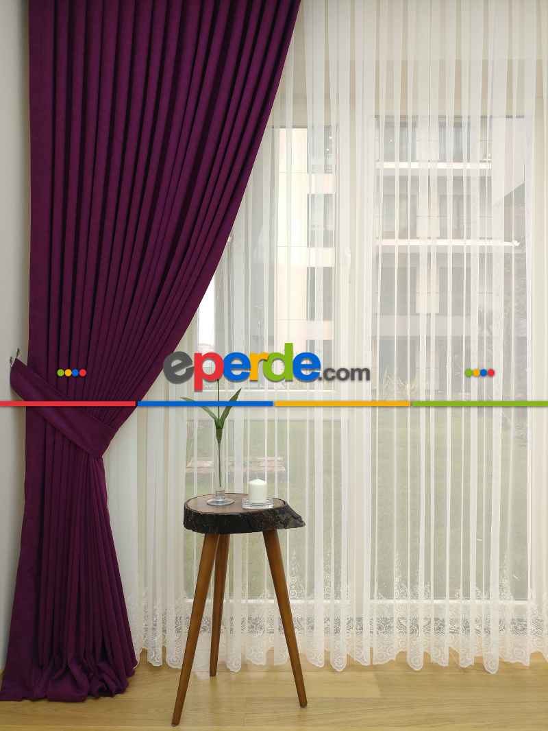 Salon Fon - Vişne Rengi Düz Sade Fon Perde (  Dökümlü Fon )- Vişne