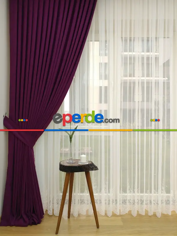 Salon Fon - Vişne Rengi Düz Sade Fon Perde (  Dökümlü Fon )- Vişne