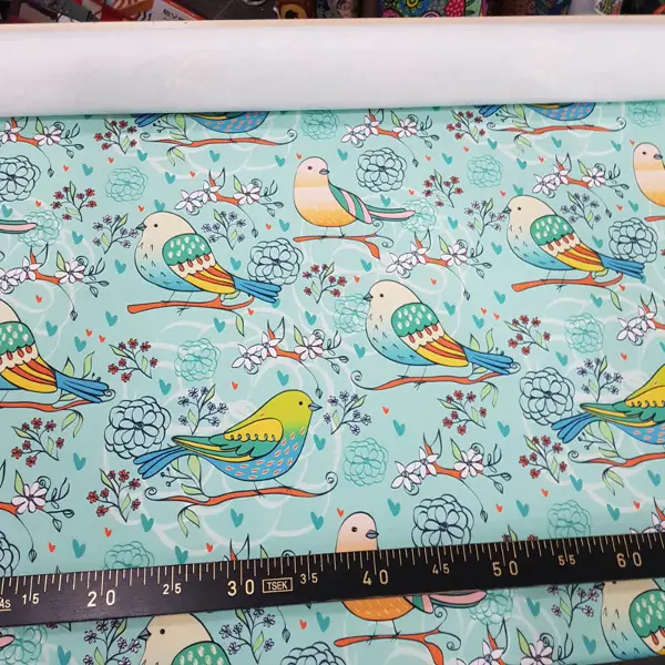 Kuş Desenli Fon Perde Evm1087-3 Kumaşı Kalındır Duck Bezi Değildir- Beyaz-Mavi Açık