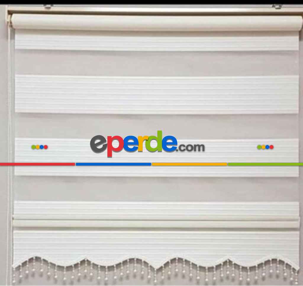 Brillant Boncuklu Zebra Perde 1.kalite Krem Kampanyalı Fiyat Hazır Zebra Perde