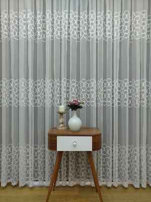 mutfak - Sıralı Desenli Dantel Örme Tül Perde - Ekru Renk- Ekru