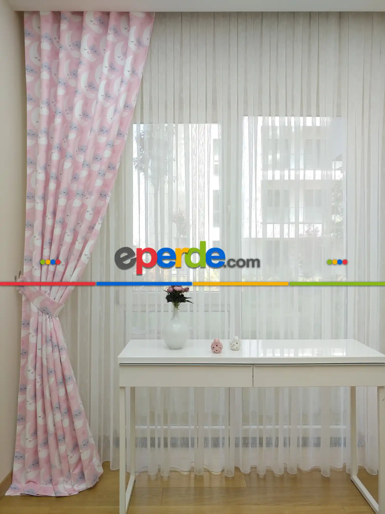 Bebek Odası Fon - Aydede Desenli Fon Perde Modelleri- Pembe