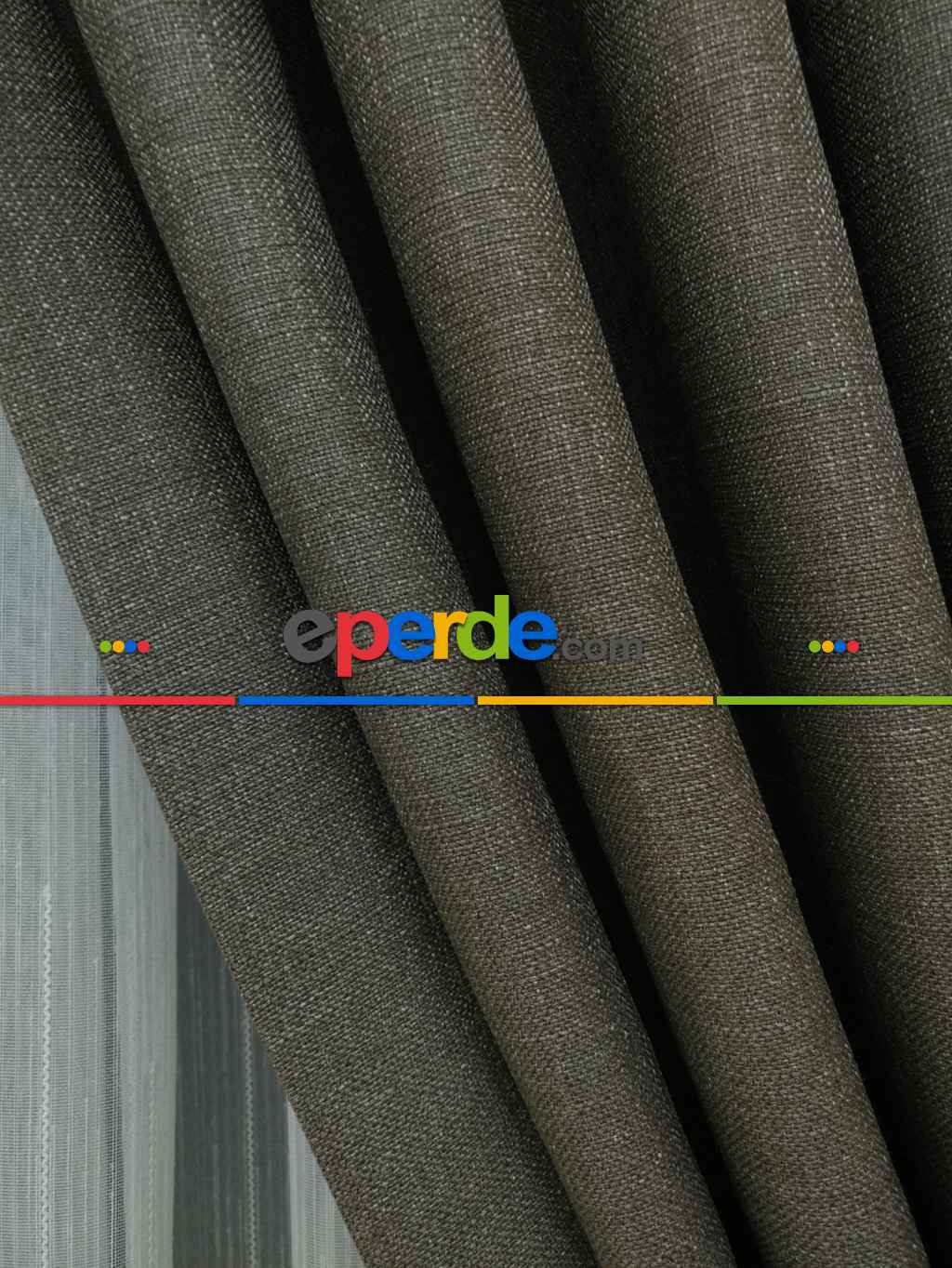 Salon Keten Koyu Gri Düz Fon Perde- Gri Koyu